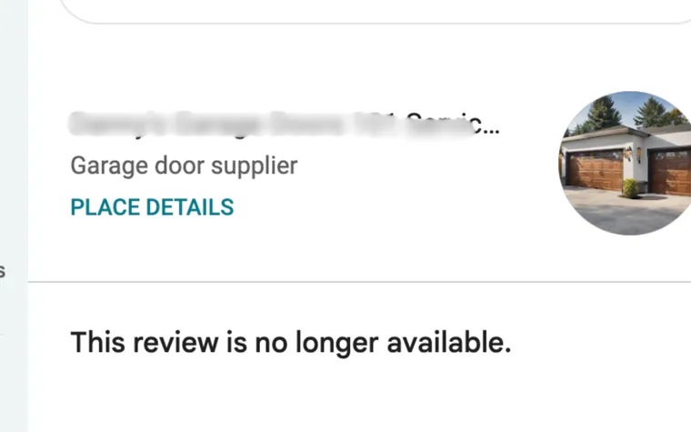 A Google review that now reads: This review is no longer available