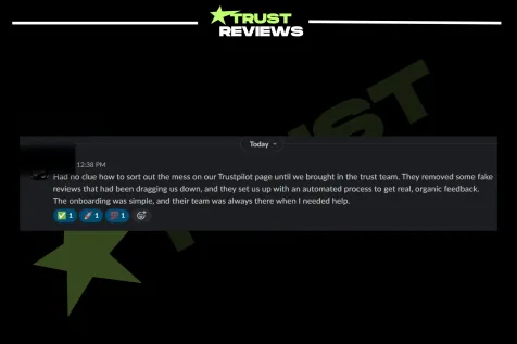 Client message saying the team removed fake reviews that were dragging down their Trustpilot page