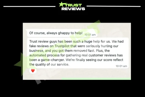 Client message saying fake Trustpilot reviews that hurt their business were removed
