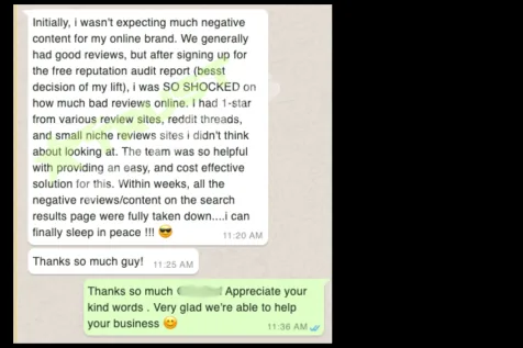 Message from an online brand owner whose one-star reviews, Reddit threads and niche-site posts were taken down