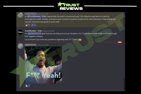 Chat where a client thanks the team for removing unfair reviews